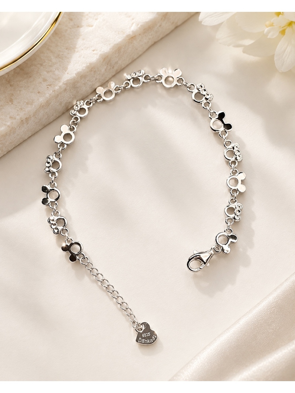 S925 Silver Mouse Head Bracelet – Adjustable 6.5-8in, Cute Charm Bracelet